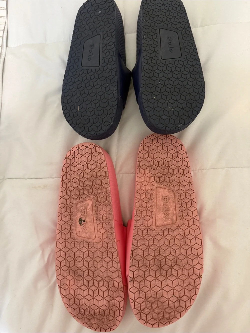 Polo by Ralph Lauren mens Slides in Navy and Pink with Bear Motif ( two pair)